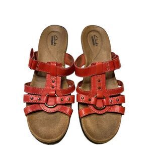 Clarks Collection Sandals Womens 10 M Lexi Jasmine Slides Leather Red